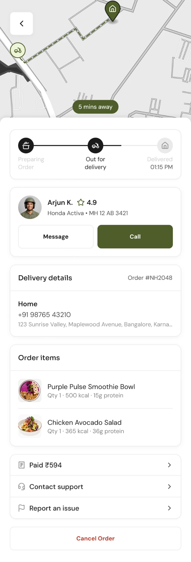 Order tracking with rider assigned